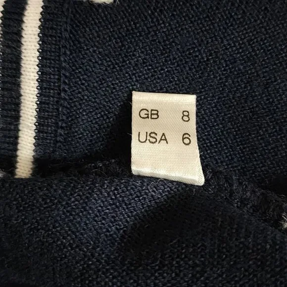 Gispa Italy Womens Wool-Blend V-Neck Sweater Navy Blue White Polka Dot Size 6/8 - Picture 8 of 8